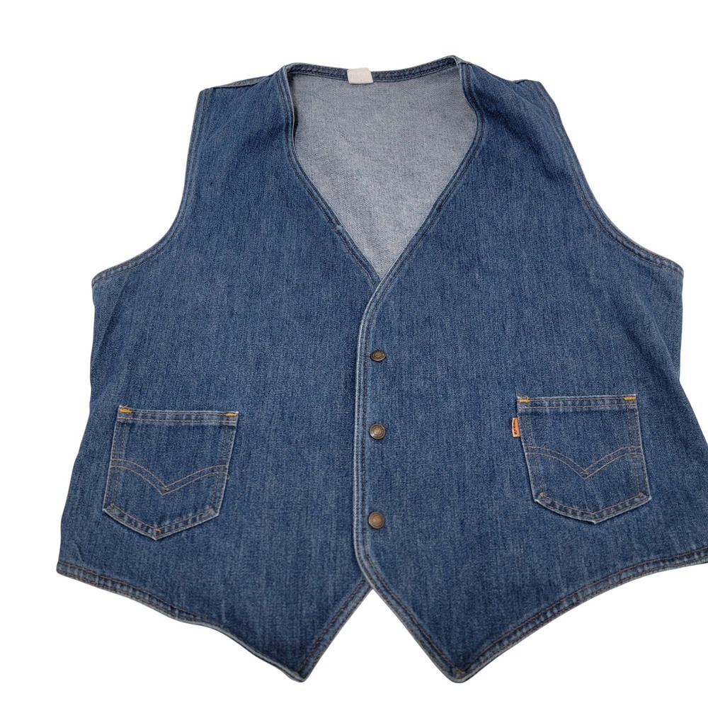 Vintage Levi's Orange Tab Mens Denim Vest Pockets Snap Front XL Made in‎ USA